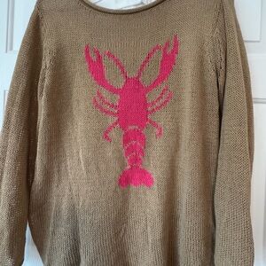 Wooden Ships Beige Sweater with Vibrant Pink Lobster